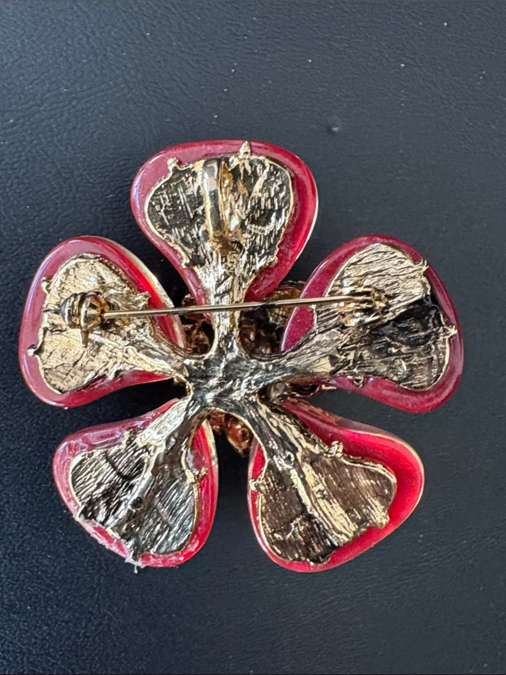 VTG Gold-tone Pink Enamel Flower Brooch Pendant